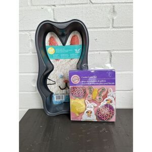 WILTON Easter Bunny Cake Pan NonStick Dishwasher Safe & Easter Cookie Cutter Set